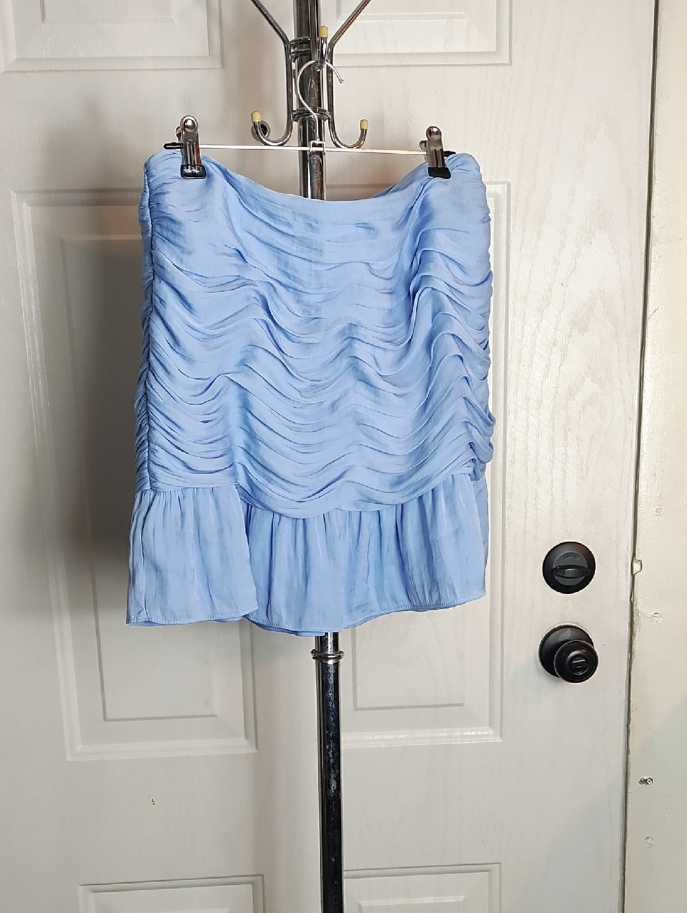 Naked Zebra Light Blue Strapless Ruffle Dress
